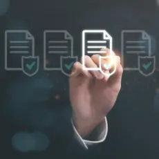 Hand zeigt auf Monitor mit Sicherheitsdiagrammen – technische Umsetzung für DSGVO und Website Sicherheit.