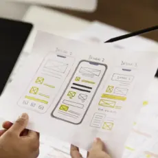 Smartphone-Ansichten mit Wireframes – Planung mobiler und Ladezeit Optimierung.