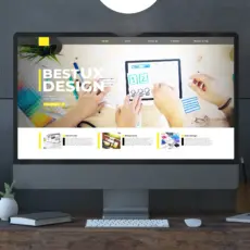 Monitor mit Design-Entwurf – Gestaltung moderner Webseiten für Unternehmen.